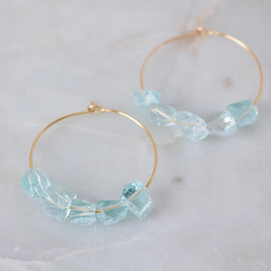 Aquamarine Quartz Nugget Hoop Earrings