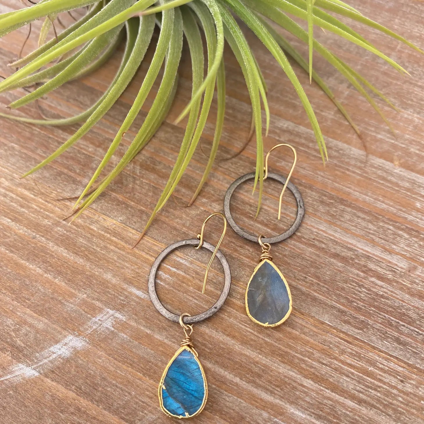 Labradorite Circle Earrings