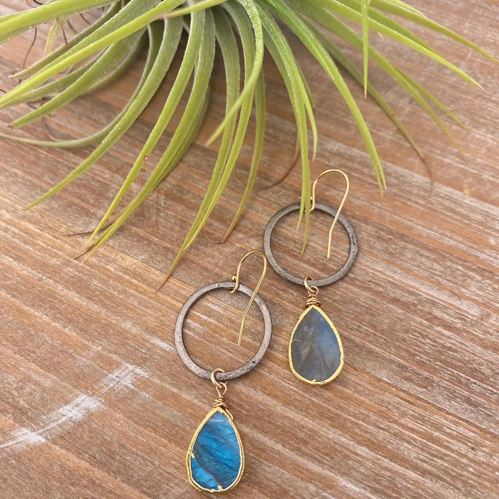 Labradorite Circle Earrings