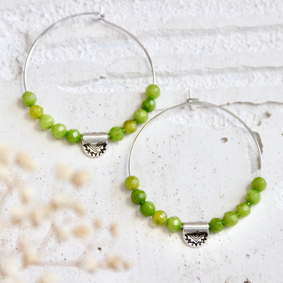 Green Agate Hoop Earrings