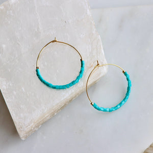 Turquoise Beaded Hoop Earrings