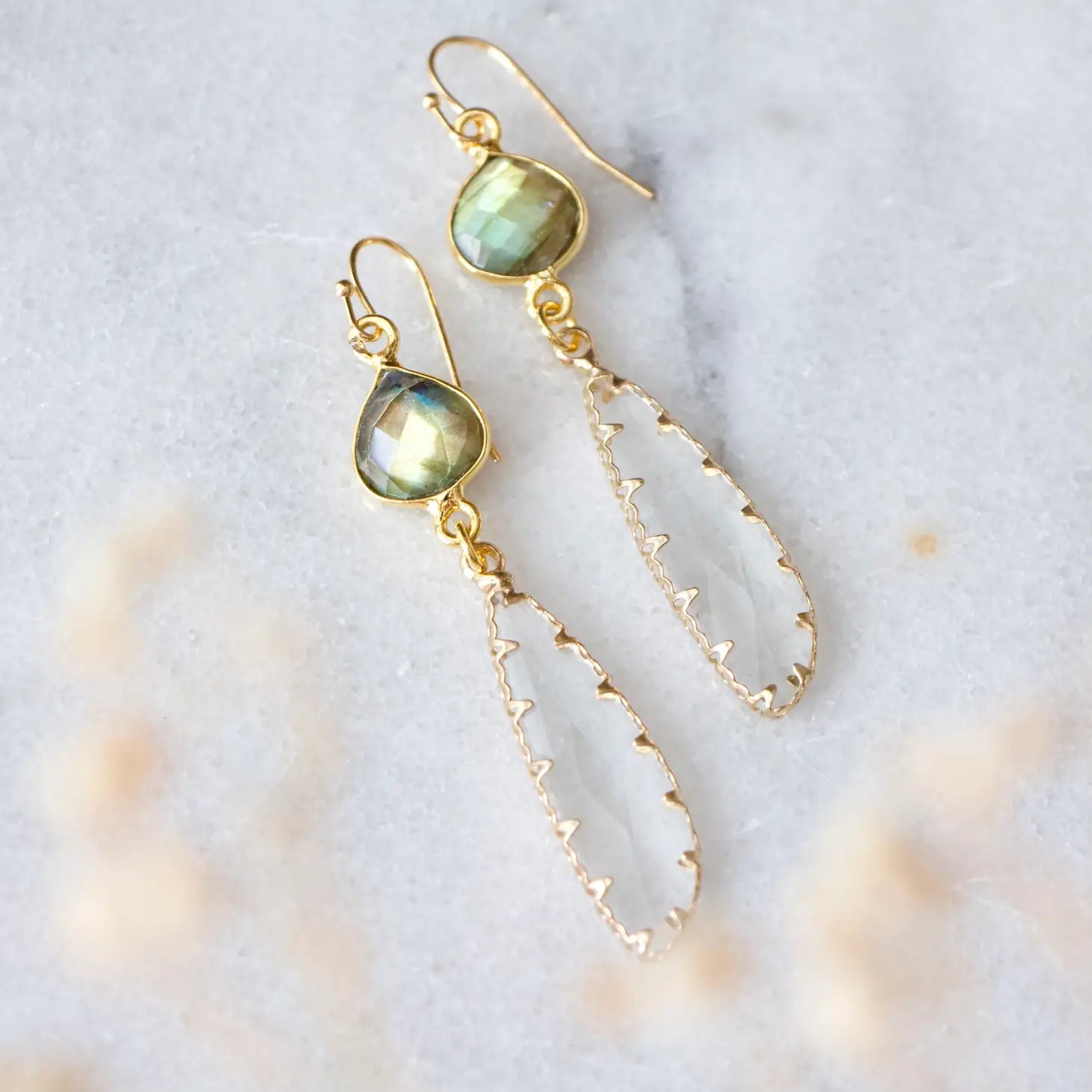 Labradorite and Crystal Earrings