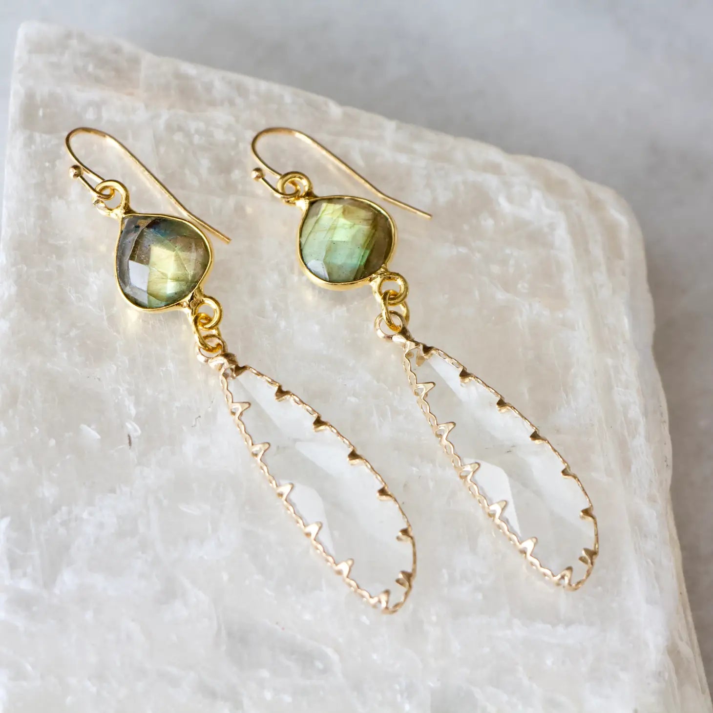 Labradorite and Crystal Earrings
