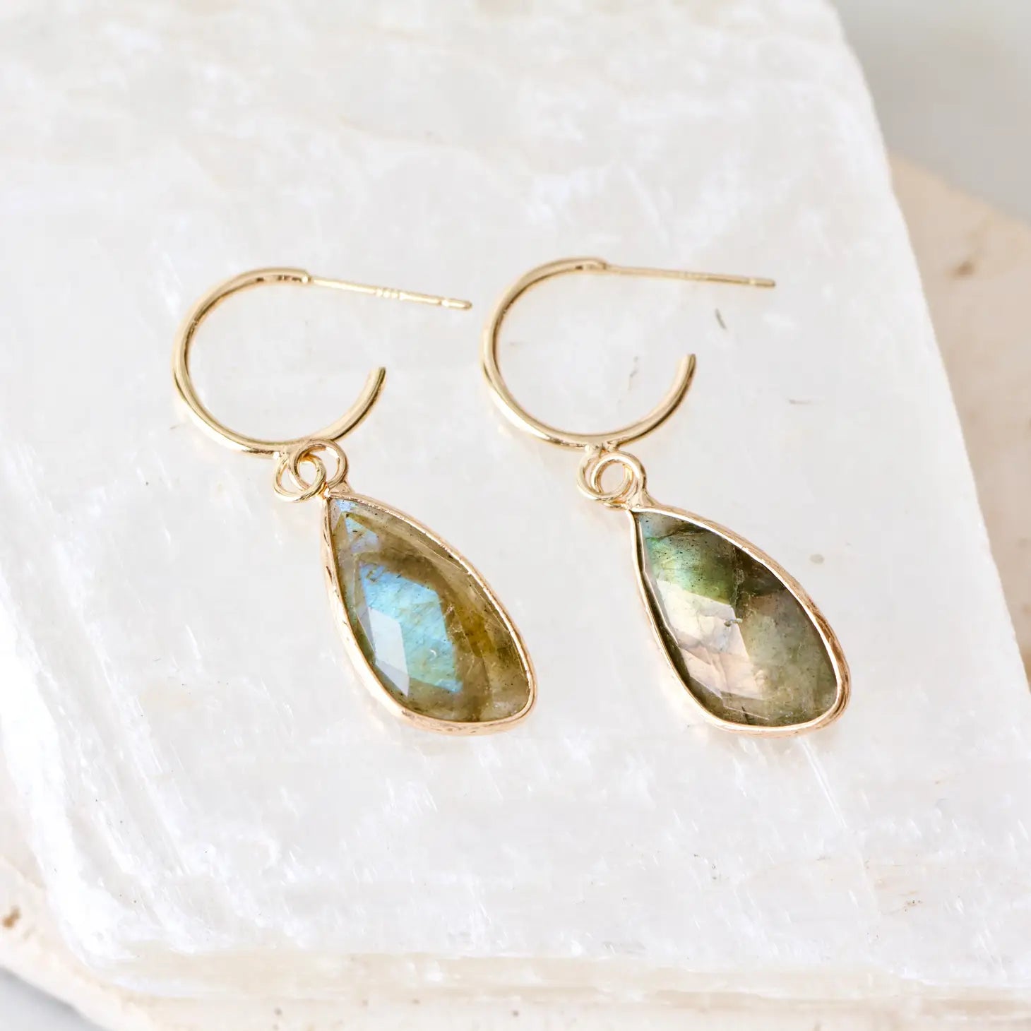 Labradorite Teardrop Hoop Earrings
