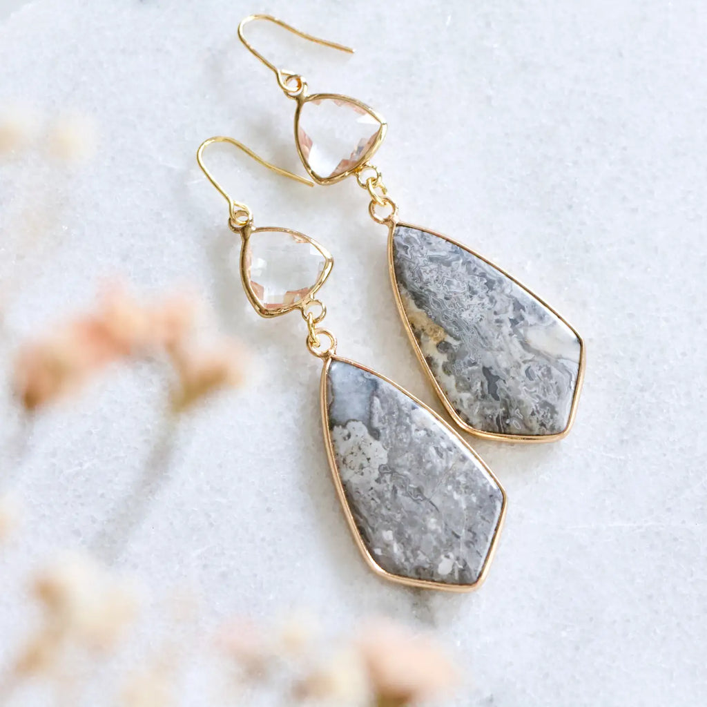 Map Jasper and Crystal Earrings
