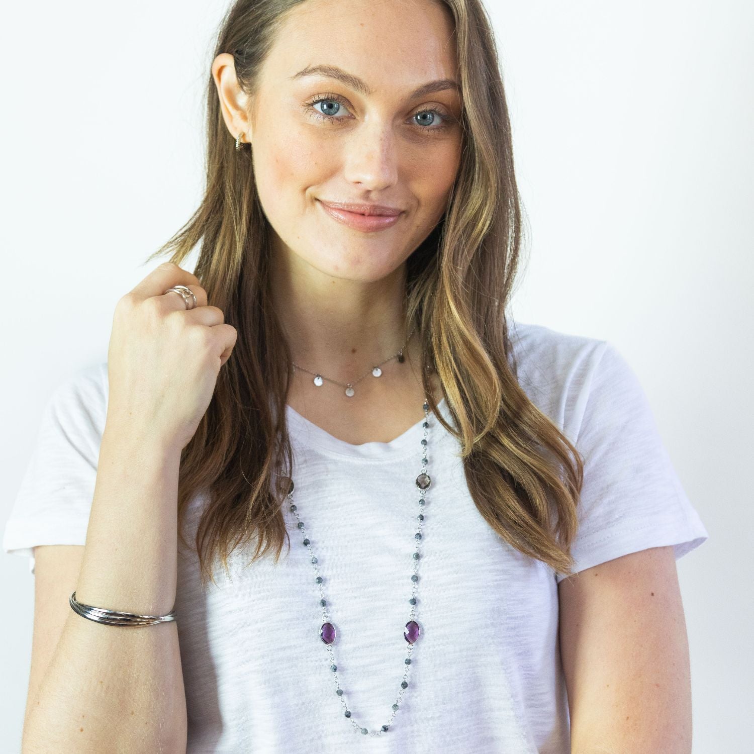 Long Stone & Crystal Necklace