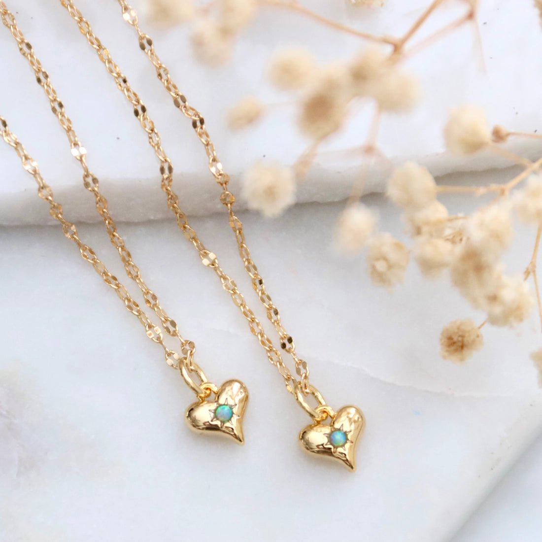 Opal Dainty Heart Necklace