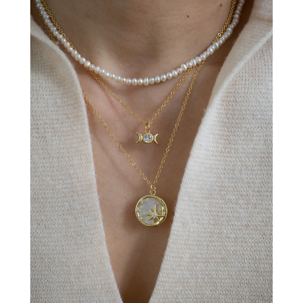 Pearl Moon and Stars Necklace