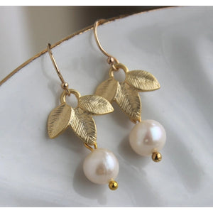 Freshwater Pearl Leaf Earrings