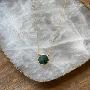 Raw Emerald Bezel Necklace