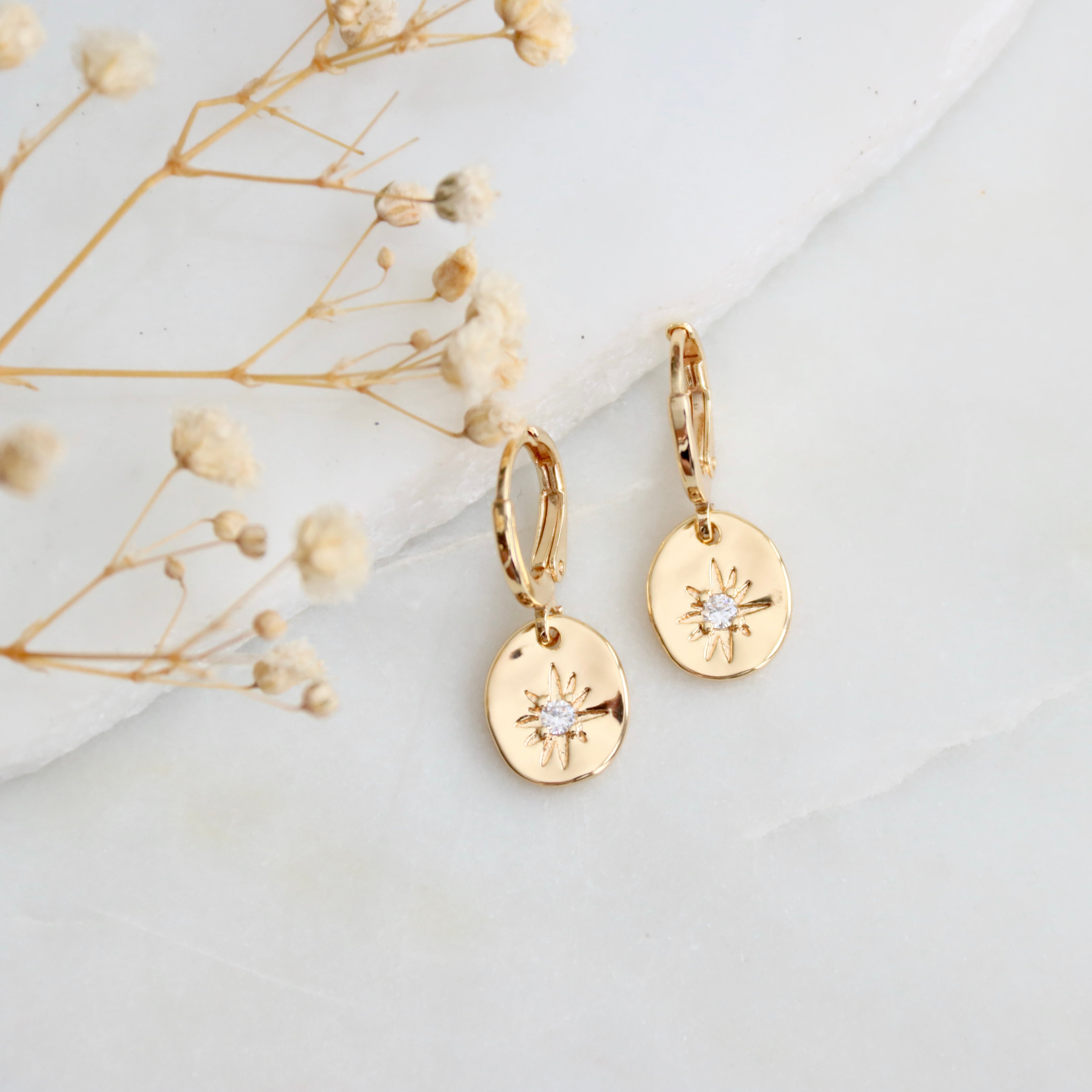 Oval Star Huggie Earrings