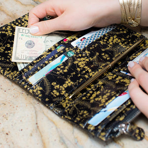 Gilded Floral Trifold Wallet