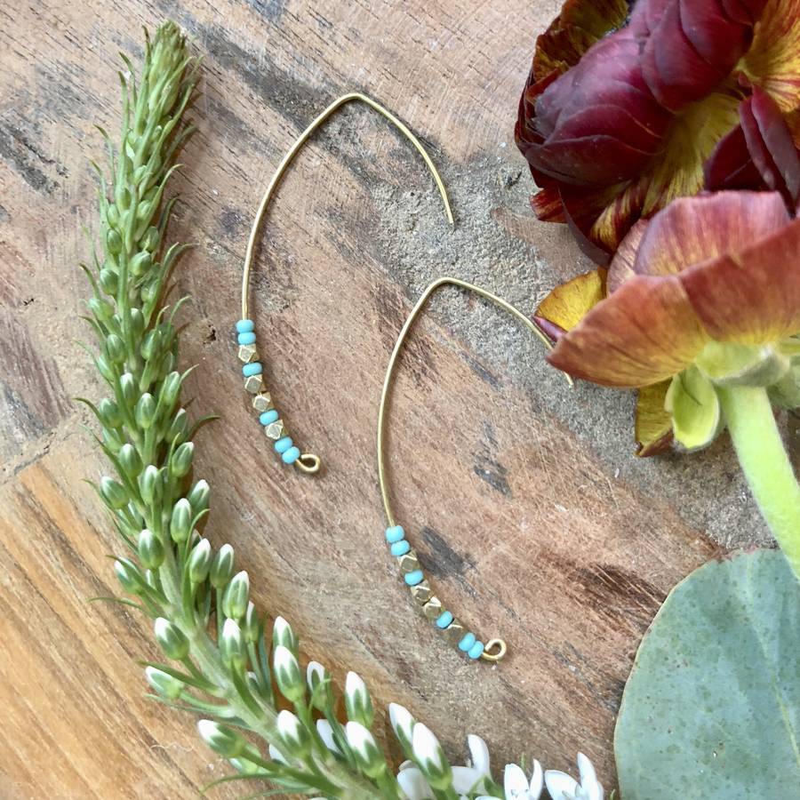 Turquoise & Brass Crescent Earrings